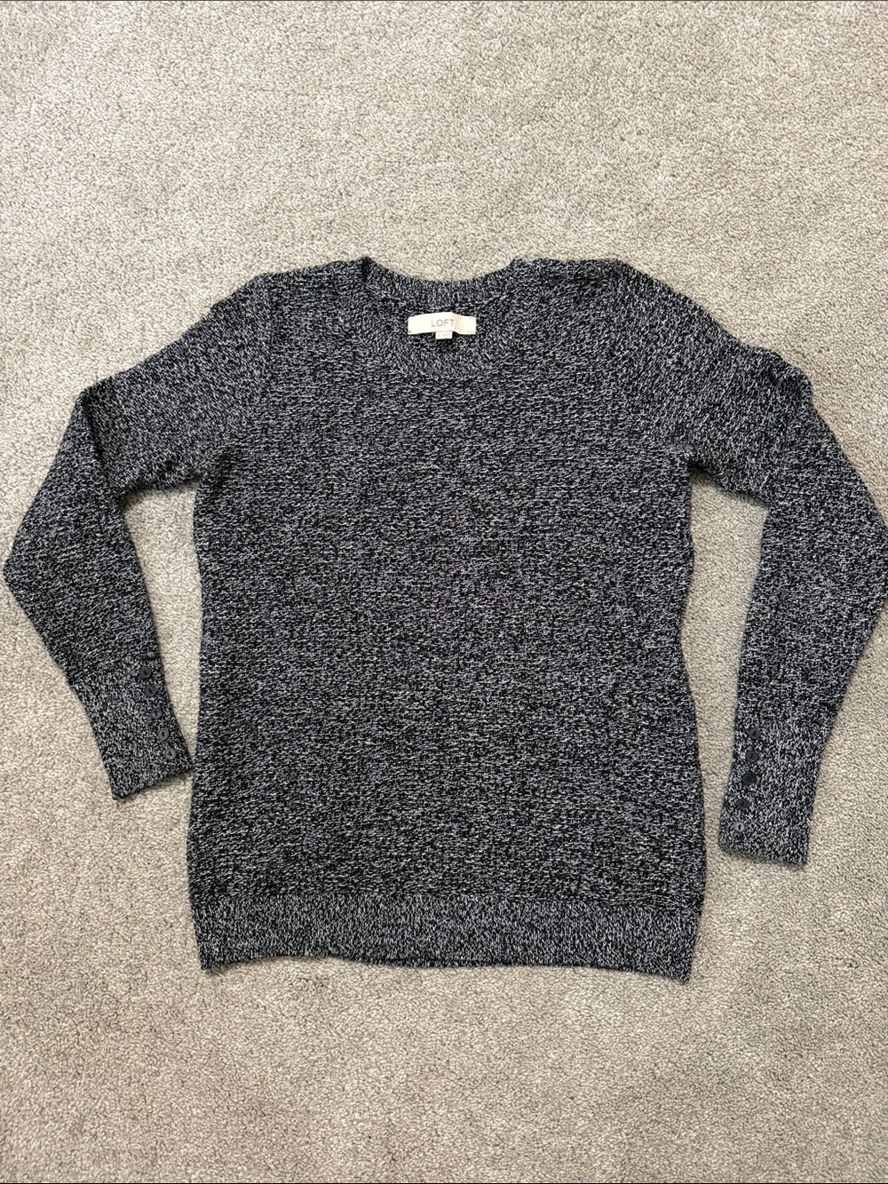 LOFT Black & White Marled Color Crewneck 100% Cotton Sweater Size S